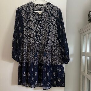 Floral Boho Navy Blue Women's Dress Maeve by Anthropologie Small Petite